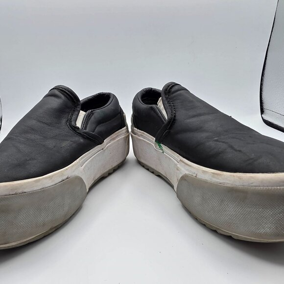 Vans Old Skool Stacked Womens Size 5 Shiny Black Silver White Platform Sneaker - Picture 3 of 13